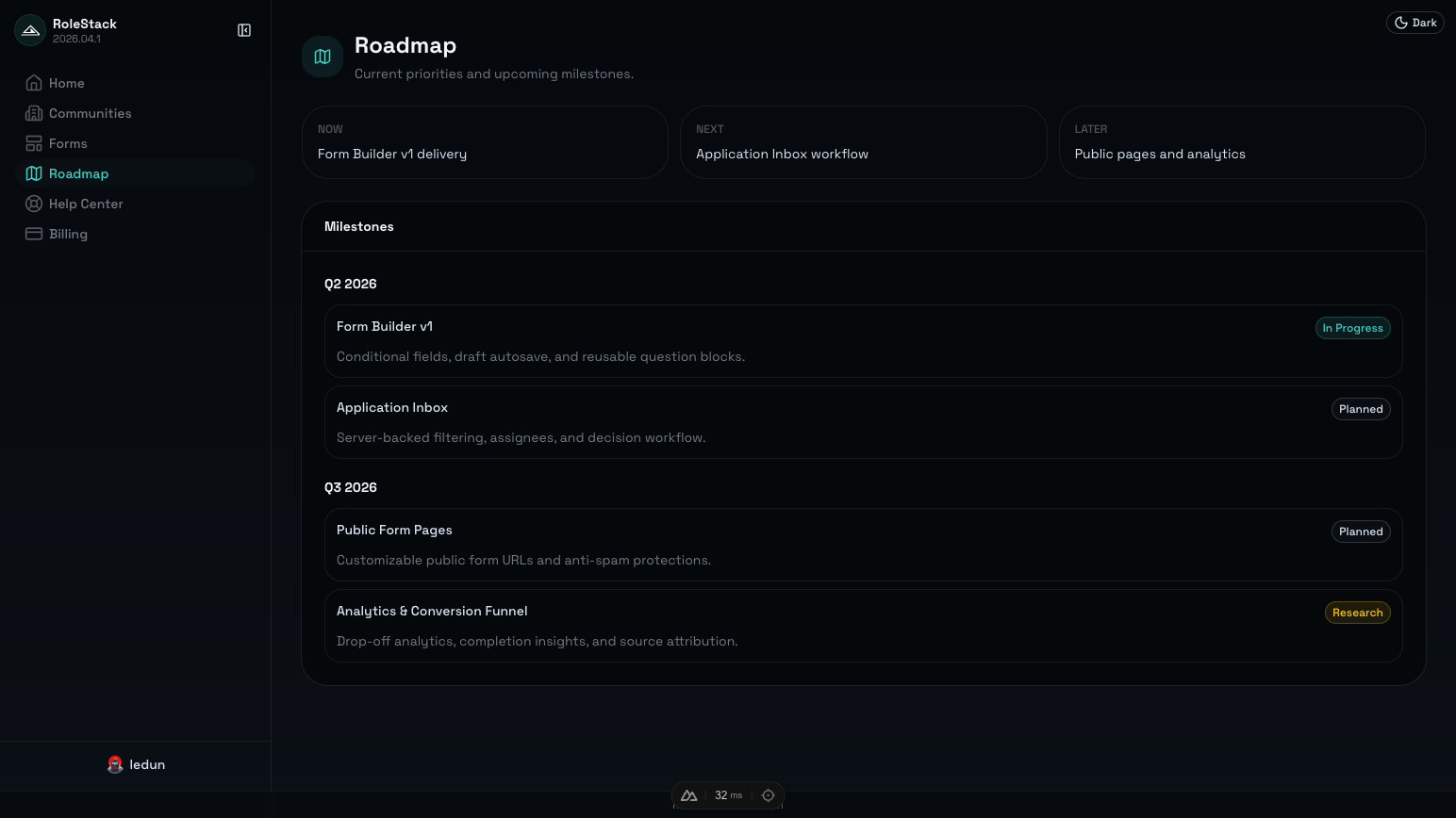 RoleStack roadmap dashboard screenshot